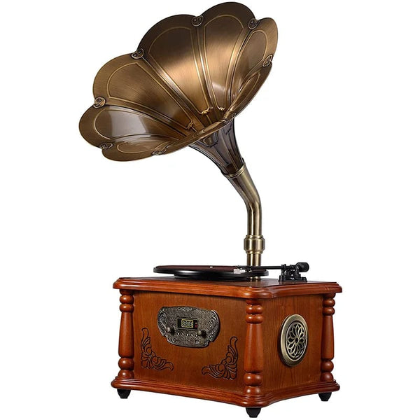 Gramophone avec Pavillon en Cuivre