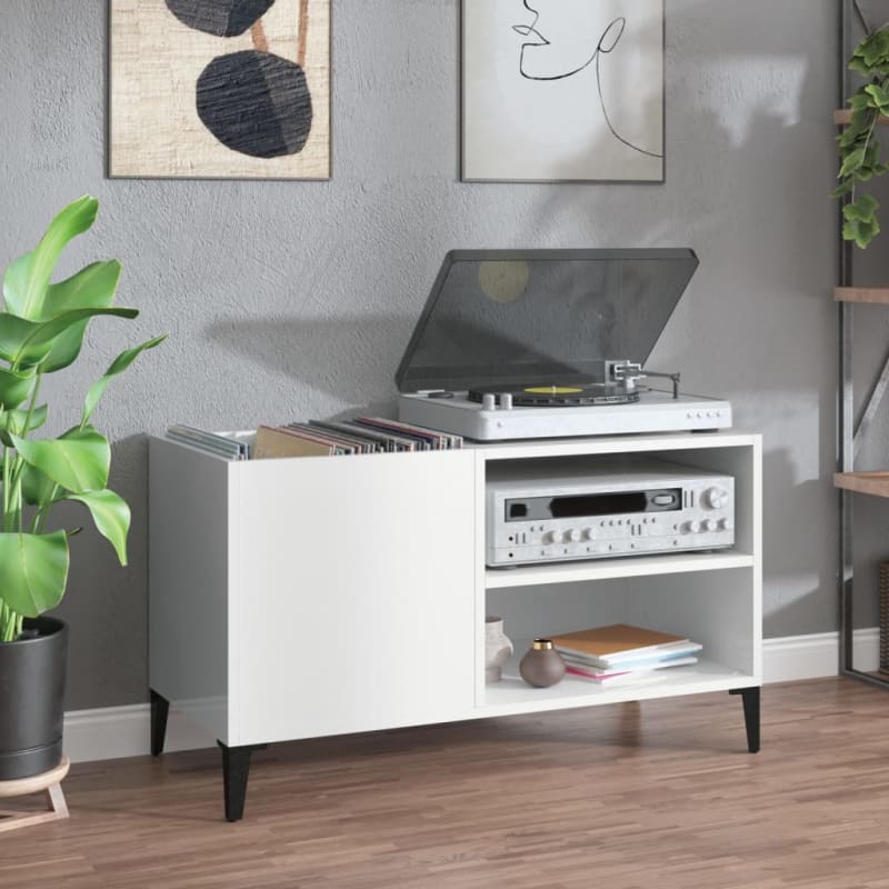 Meuble Disque Vinyle Bois Blanc Brillant 84,5x38x48cm – Heritage Vintage™