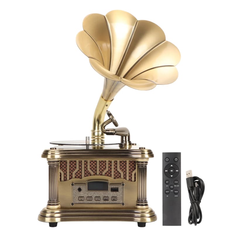 Tourne-disque Multifonction Avec Veilleuse Et Horloge | Bluetooth, Radio, Lecteur Carte SD | Design Rétro Vert - 5