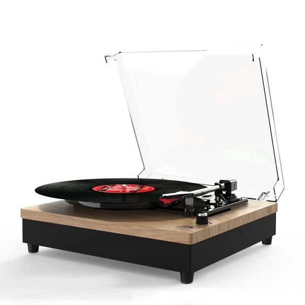 Tourne Disque Vintage Effet Bois Noix